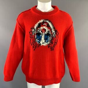 DOUBLET Size M Red Black & White Knitted Wool & Acrylic Crew Neck Sweater